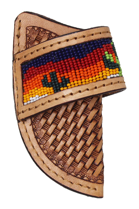 Western Floral Tooled Beaded Inlay Leather Belt Loop Knife Sheath 29RSBeaded