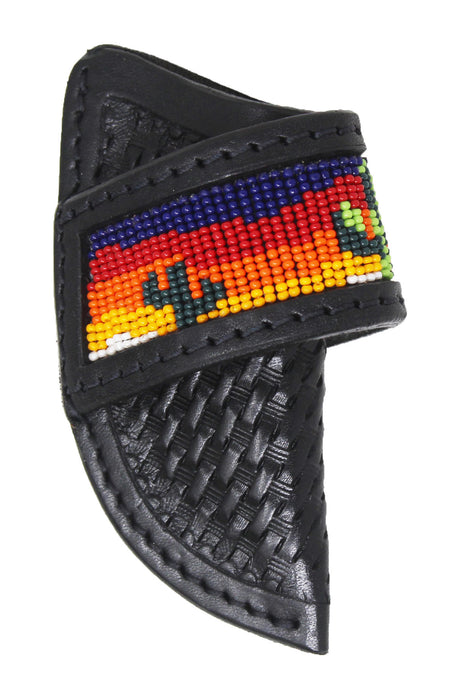 Western Floral Tooled Beaded Inlay Leather Belt Loop Knife Sheath 29RSBeaded