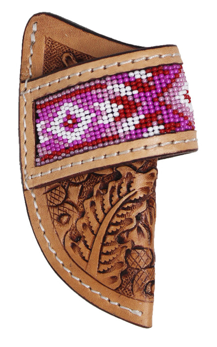 Western Floral Tooled Beaded Inlay Leather Belt Loop Knife Sheath 29RSBeaded