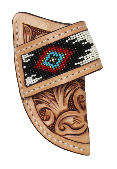 Western Floral Tooled Beaded Inlay Leather Belt Loop Knife Sheath 29RSBeaded