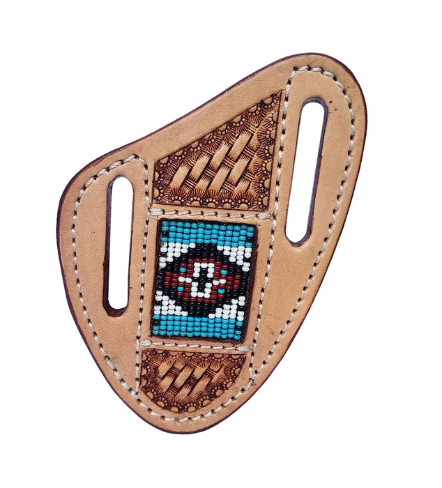 Western Leather Floral Tooled Beaded Inlay Knife Holder Flat Sheath 29RSKnifeHolder-B