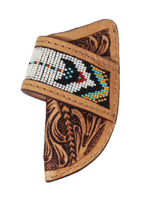 Western Leather Floral Tooled Arrow Beaded Inlay Knife Holder Sheath 29RS97C