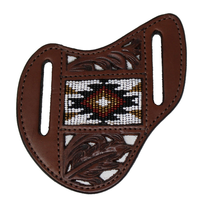 Western Leather Floral Tooled Beaded Inlay Knife Holder Flat Sheath 29RSKnifeHolder-B