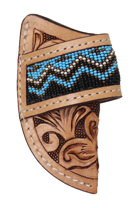 Western Floral Tooled Beaded Inlay Leather Belt Loop Knife Sheath 29RSBeaded