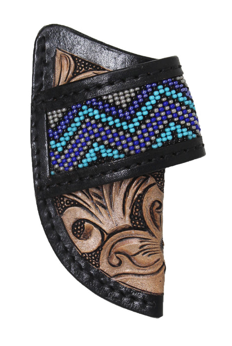 Western Floral Tooled Beaded Inlay Leather Belt Loop Knife Sheath 29RSBeaded