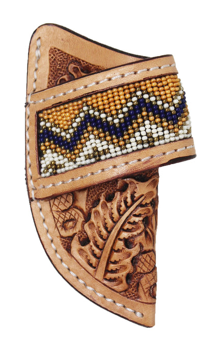 Western Floral Tooled Beaded Inlay Leather Belt Loop Knife Sheath 29RSBeaded