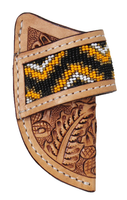 Western Floral Tooled Beaded Inlay Leather Belt Loop Knife Sheath 29RSBeaded