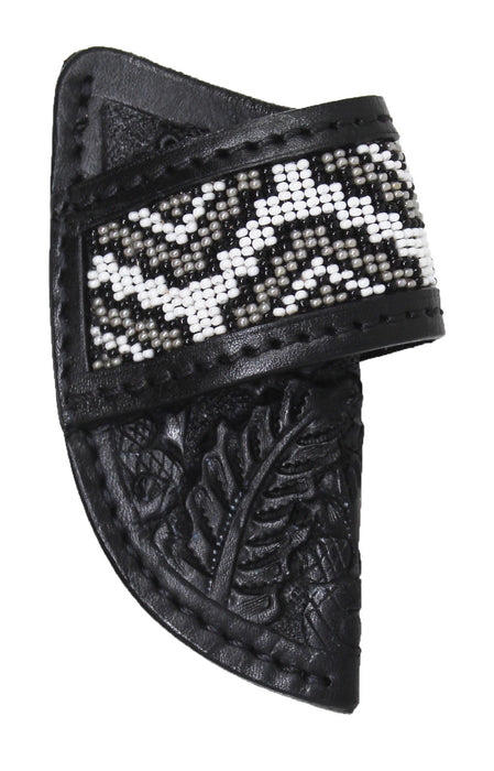 Western Floral Tooled Beaded Inlay Leather Belt Loop Knife Sheath 29RSBeaded