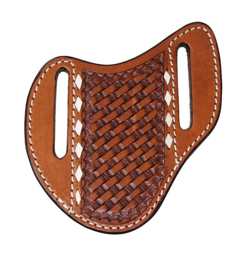 Western Leather Basket Weave Tooled Buckstitch Knife Holder Flat Sheath 29RST01B