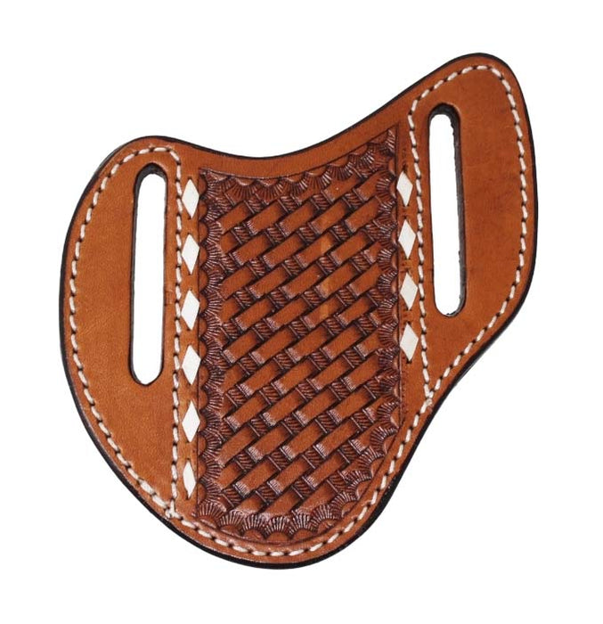 Western Leather Basket Weave Tooled Buckstitch Knife Holder Flat Sheath 29RST01B