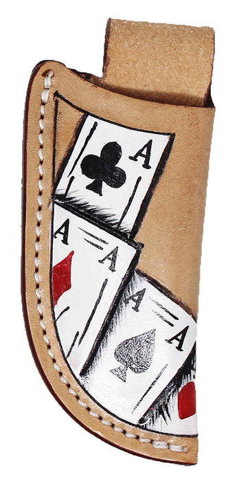Western Leather Aces Poker Card Painted Knife Holder Vertical Sheath 29RST02A