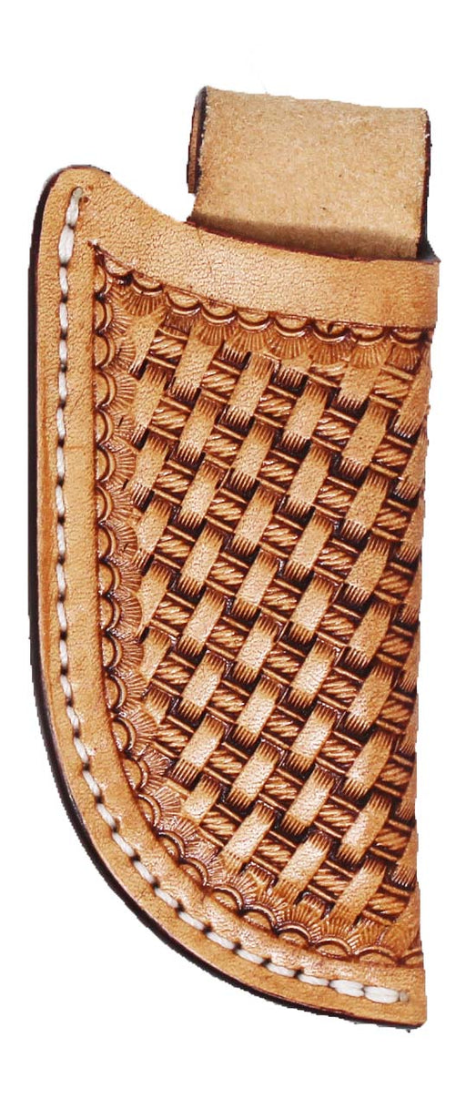Western Tan Leather Basket Weave Tooled Knife Holder Vertical Sheath 29RST13A