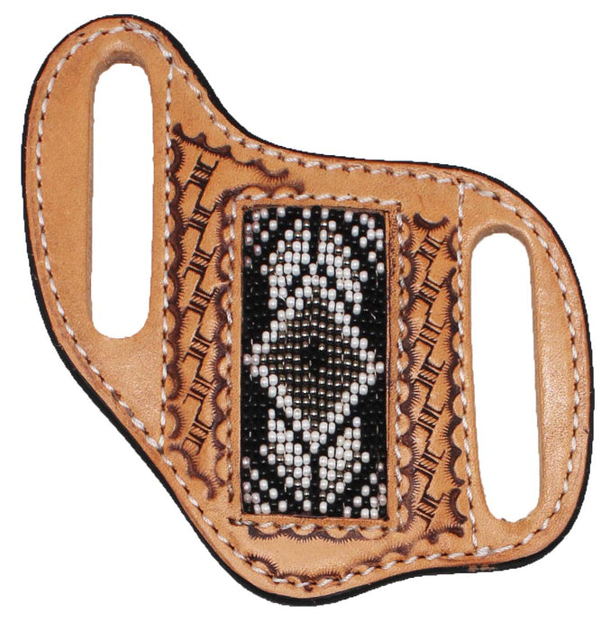 Western Basket Weave Tooled Leather Beaded Knife Holder Flat Sheath 29RTBFlat