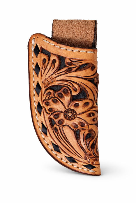Midnight Filigree Western Leather Vertical Knife Sheath Filigree Floral Tooled w/ Black Inlay & Buckstitch 29RT77A