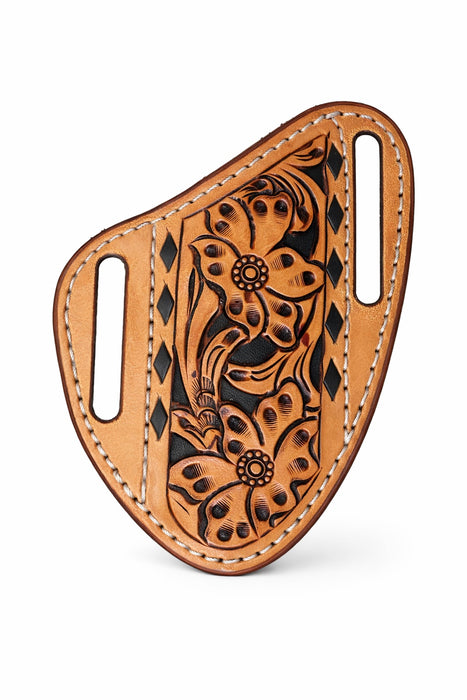 Midnight Filigree Western Leather Pancake Knife Sheath Filigree Floral Tooled w/ Black Inlay & Buckstitch 29RT77B