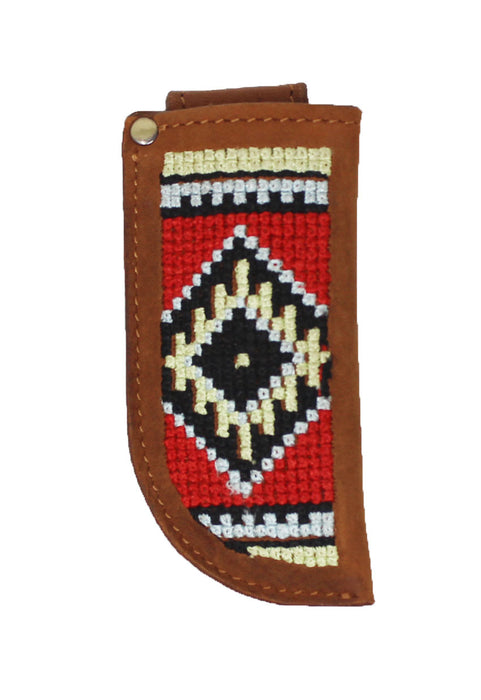 Western Distressed Brown Leather Embroidered 4" Knife Sheath for Belts  29RTE