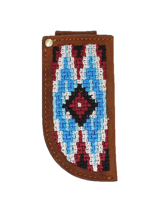 Western Distressed Brown Leather Embroidered 4" Knife Sheath for Belts  29RTE