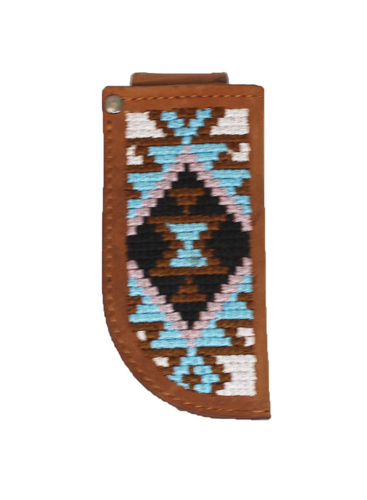 Western Distressed Brown Leather Embroidered 4" Knife Sheath for Belts  29RTE