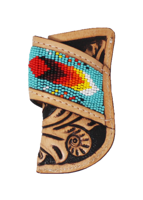 Western Floral Tooled Beaded Leather 4" Side Access Knife Sheath for Belt 29RTS