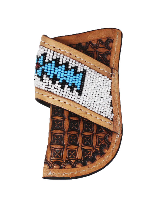 Western Floral Tooled Beaded Leather 4" Side Access Knife Sheath for Belt 29RTS
