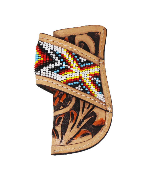 Western Floral Tooled Beaded Leather 4" Side Access Knife Sheath for Belt 29RTS