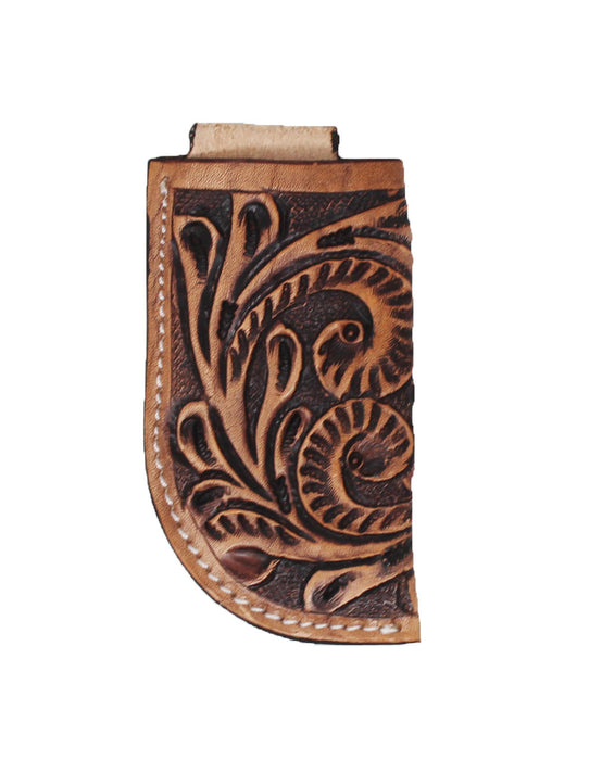 Western 4" Antique Floral Tooled Leather Knife Sheath with Belt Loop 29RTT04