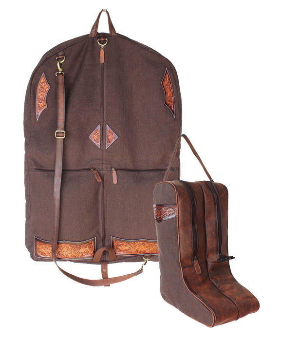 Western Black Canvas Distressed Leather Travel Carry Boot & Garment Bag Set Combo 3032SK01