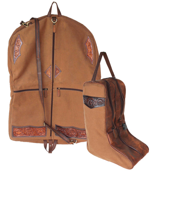 Western Black Canvas Distressed Leather Travel Carry Boot & Garment Bag Set Combo 3032SK01