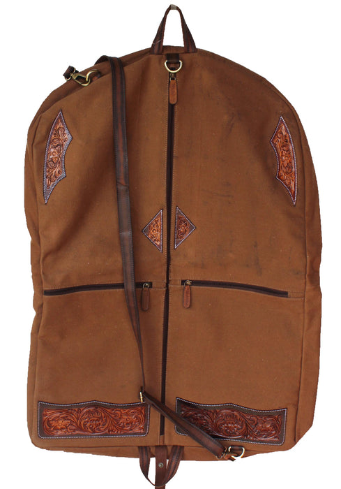 Western Tan Canvas Floral Tooled Travel Carry Garment Storage Bag 32SKGarment Bag
