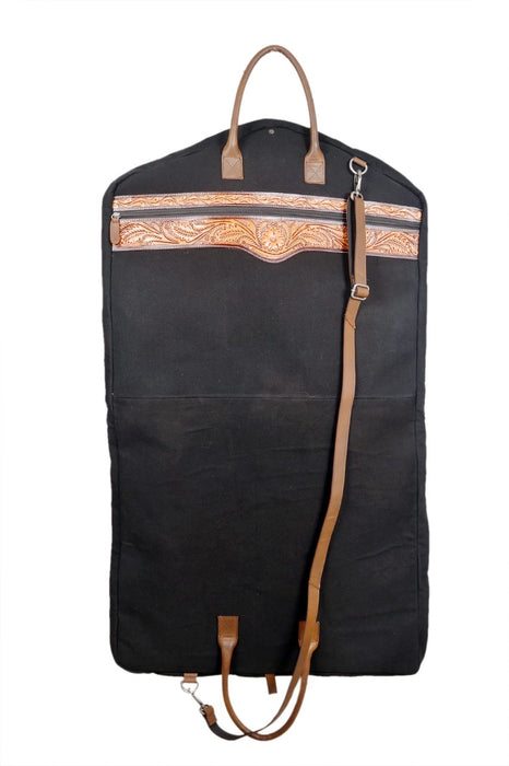 Western Long Brown Canvas Floral Tooled Travel Carry Garment Storage Bag 32SK02