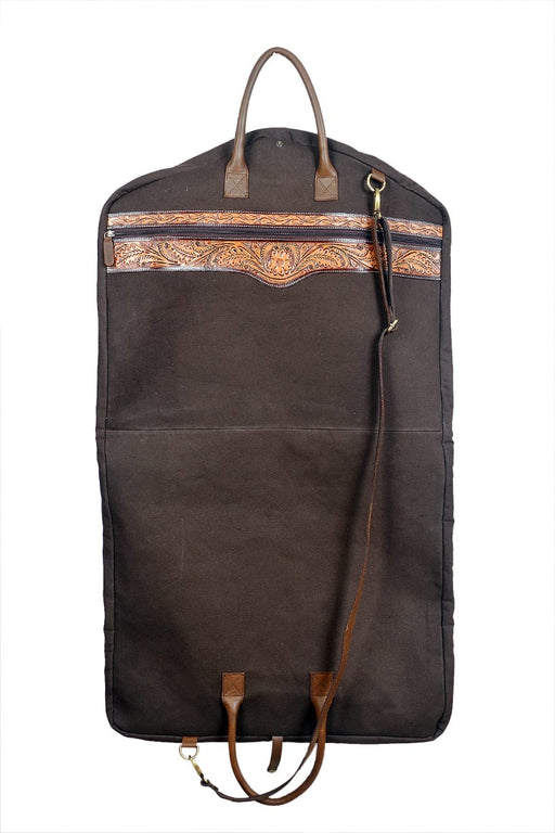 Western Long Brown Canvas Floral Tooled Travel Carry Garment Storage Bag 32SK02