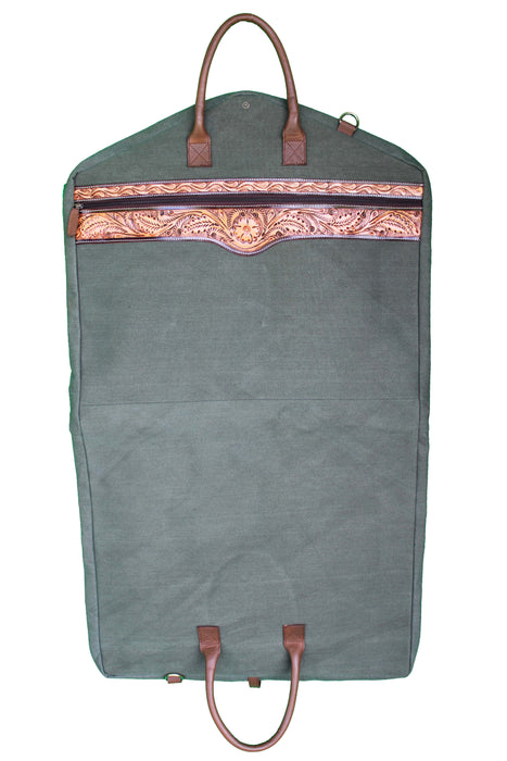 Western Long Brown Canvas Floral Tooled Travel Carry Garment Storage Bag 32SK02