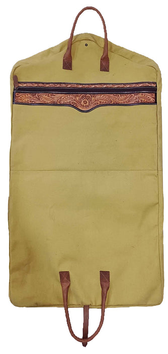 Western Long Brown Canvas Floral Tooled Travel Carry Garment Storage Bag 32SK02