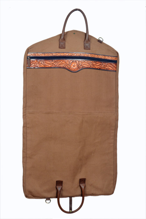 Western Long Brown Canvas Floral Tooled Travel Carry Garment Storage Bag 32SK02