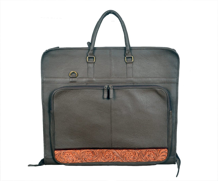Western Brown Pebbled Leather Antique Floral Tooled Travel Carry Garment Storage Bag 32SK05