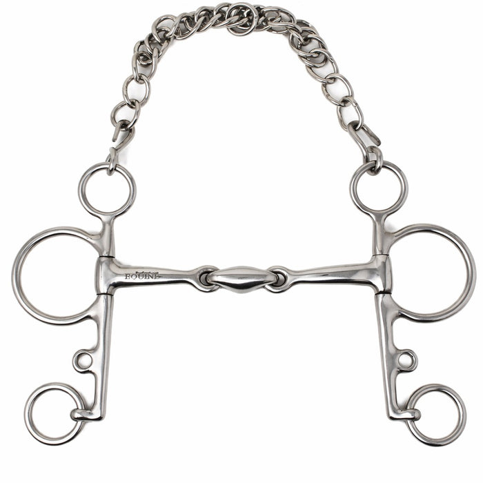 Stainless Steel Pelham 5" Double Jointed Lozenge Mouth Snaffle Bit w/ Curb 35673B