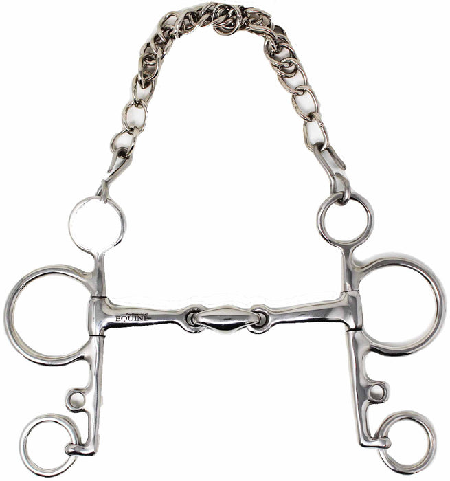 Stainless Steel Pelham 5" Double Jointed Lozenge Mouth Snaffle Bit w/ Curb 35673B