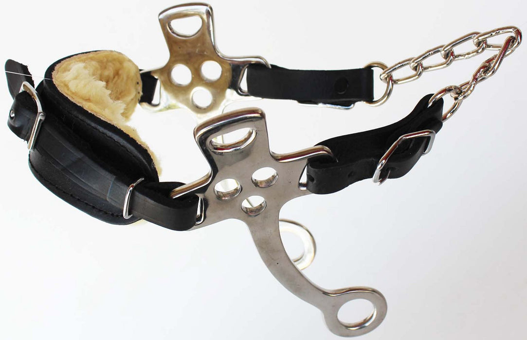 Horse Fleece Lined Adjustable Leather Bitless Bridle Curb Strap Hackamore - Cob   35H31