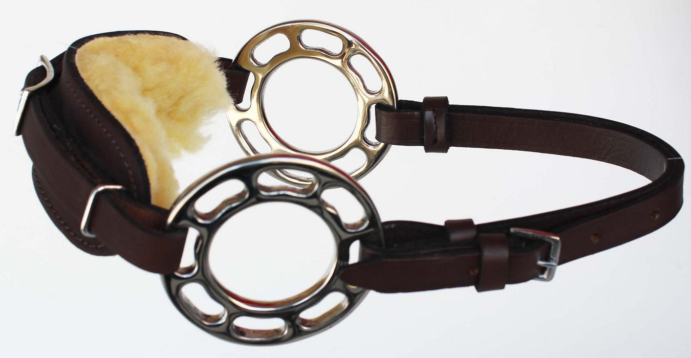 Horse Fleece Lined Adjustable Leather Bitless Bridle Curb Strap Hackamore 35H34