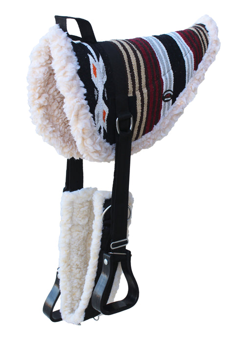 Horse Western Treeless Faux Fur Padded Serape Acrylic Bareback Pad Stirrups 39211-215