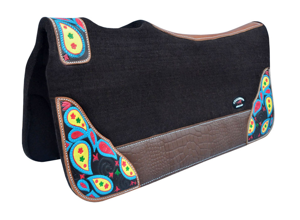 Horse 32" x 30" Western Contoured Wool Felt Therapeutic Saddle Pad Black 39219