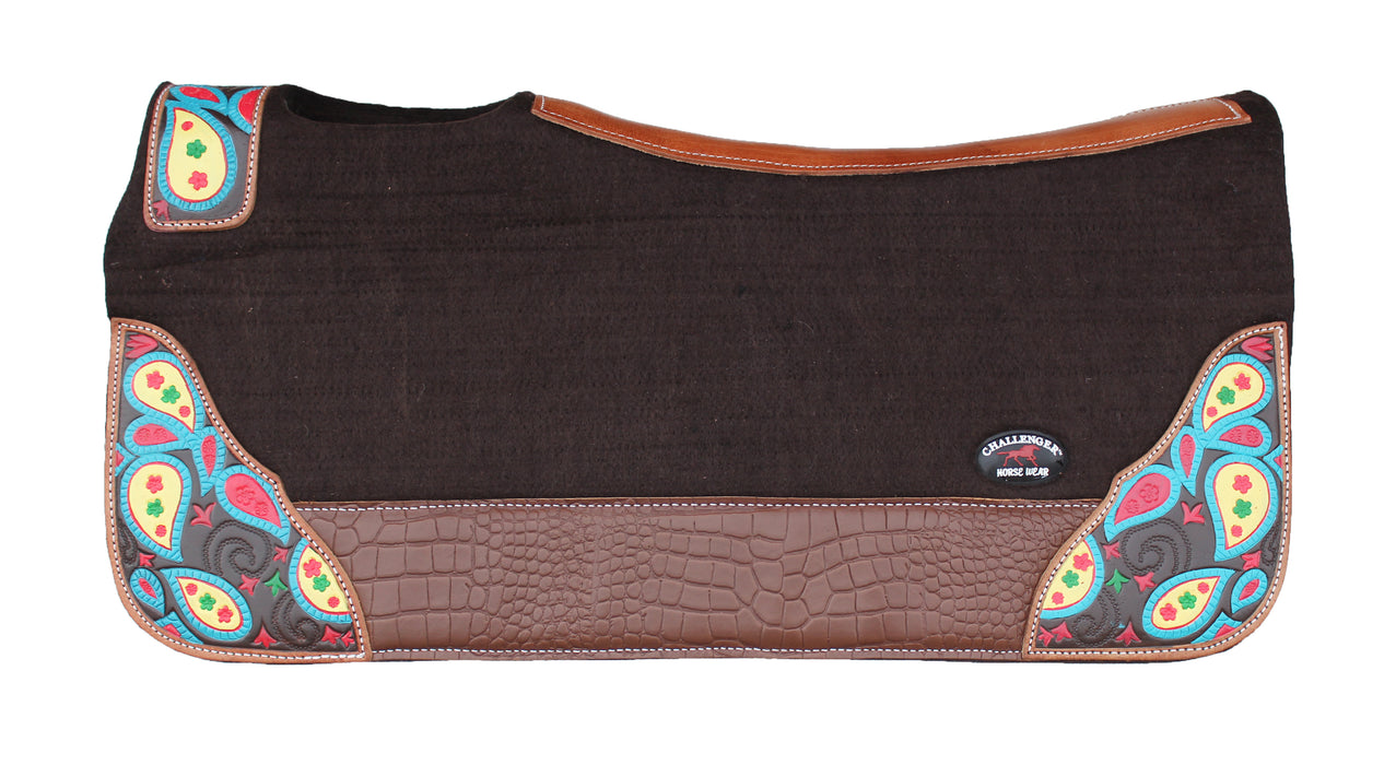 Horse 32" x 30" Western Contoured Wool Felt Therapeutic Saddle Pad Black 39219