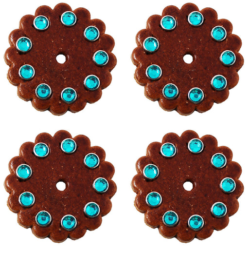 Set of 4 Horse Western Tack Hardware Leather Concho Studded Rosettes Brown 40208
