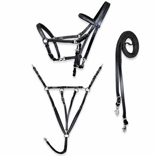Horse PVC Endurance RACING  3-PCS Set Halter Bridle Breast Collar Reins 40MIB01