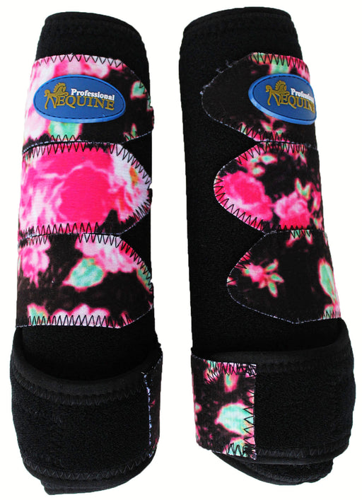Medium Professional Equine Horse Sports Medicine Splint Boots Black Floral 4135A