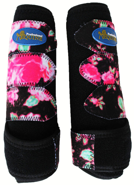 Medium Professional Equine Horse Sports Medicine Splint Boots Black Floral 4135A
