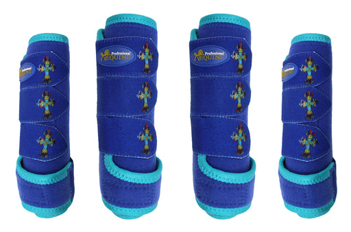 Horse  Medium Sports Medicine Splint Bell Boots Cross Blue 4183