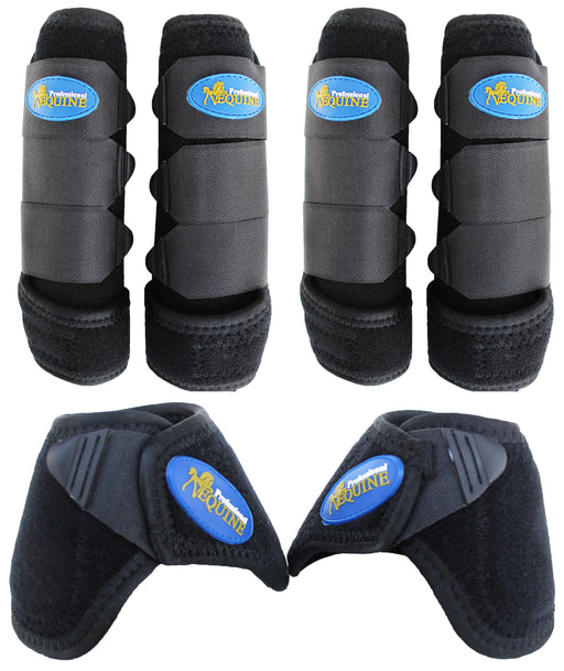 Large Horse Sports Medicine 4-Pack Leg Splint Boots w/ Bell Boots Black 41BKD-L