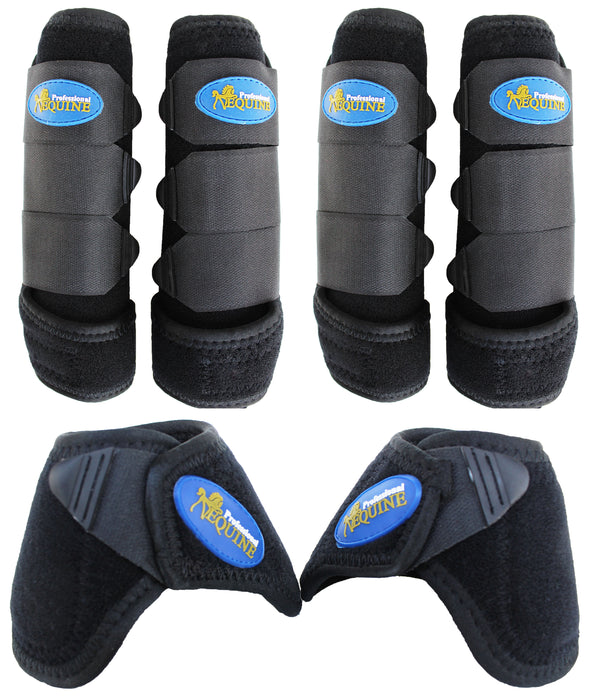 Large Horse Sports Medicine 4-Pack Leg Splint Boots w/ Bell Boots Black 41BKD-L