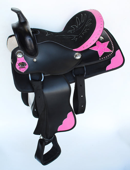 Western Cordura Trail Barrel Pleasure Horse SADDLE Bridle Black 4999